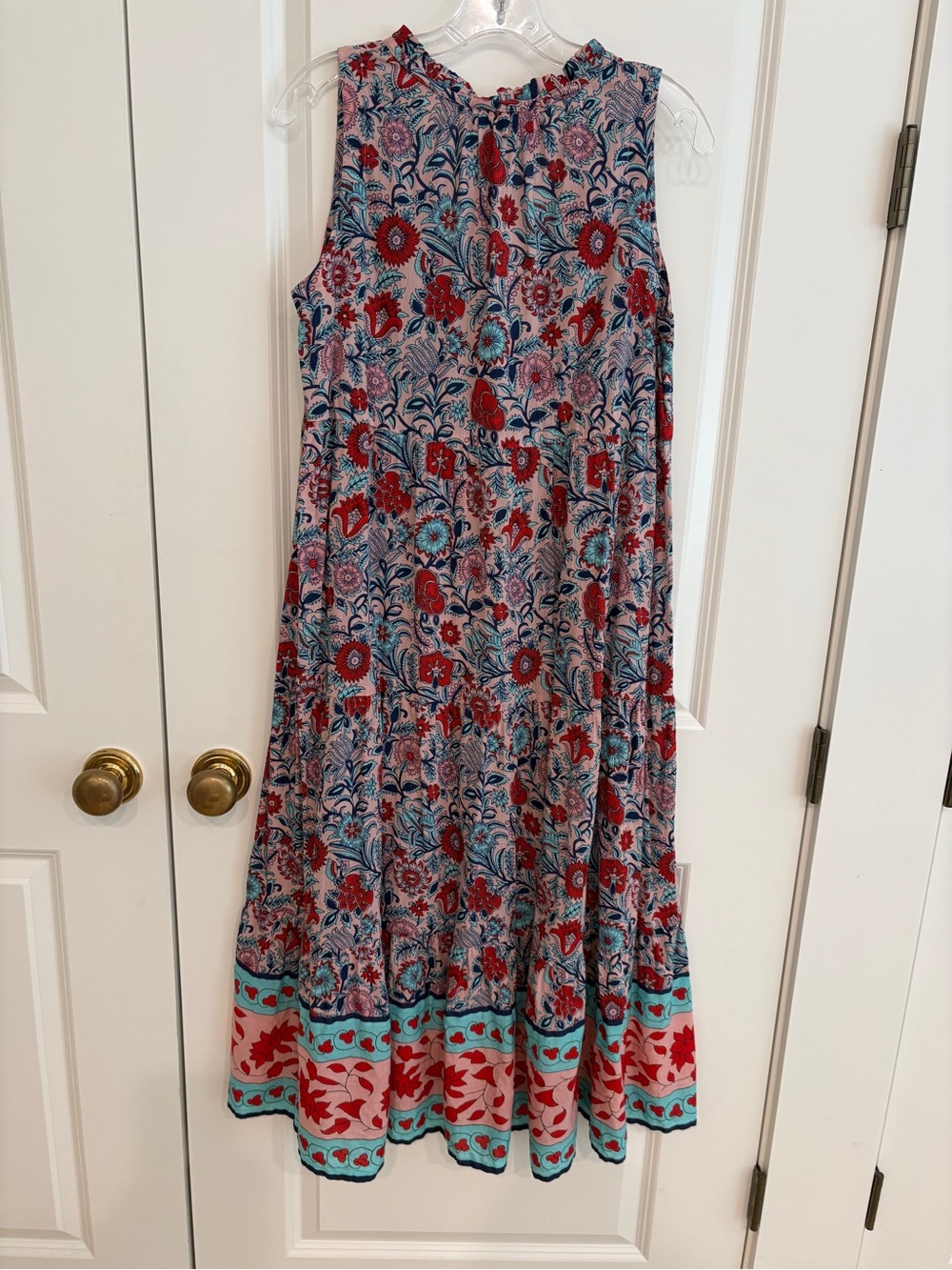Tuckernuck Sleeveless Floral Tiered Maxi Dress in Pink, Red and Teal